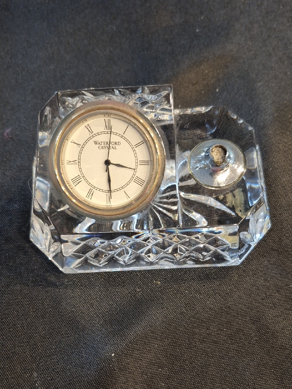 Vintage Waterford Crystal Glass Desk Clock with Pen Rest
